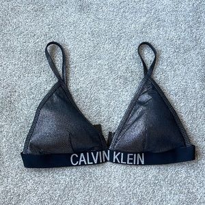 Calvin klein metallic silver padded swimsuit top size L